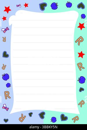 Cute Papeterie Paper Design avec pommes coeurs et étoiles parfait pour les notes et les lettres Illustration de Vecteur