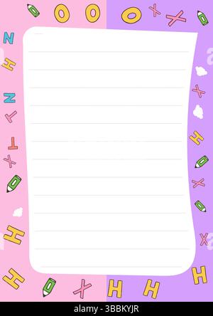 Conception de papier de carnet mignon pastel parfait pour les lettres de notes ou les dessins avec des lettres dessinées à la main et des éléments mignons Illustration de Vecteur