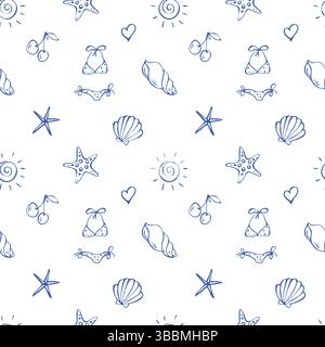 Vecteur doodles modèle Sea Life ligne bleue Illustration de Vecteur