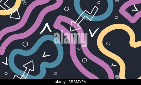 Flèches Doodle Leaf et fond sombre coloré Illustration de Vecteur