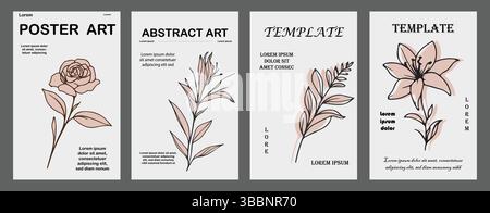 Ensemble de vecteur d'affiche de feuillage abstrait. Feuilles, fleurs, formes organiques, couleurs de ton terrestre, design floral printemps-été. Ensemble de conception de couverture moderne et élégant Illustration de Vecteur