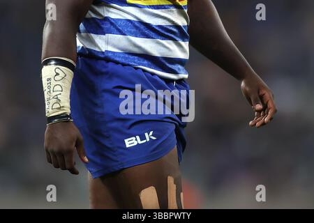 CAPE TOWN, AFRIQUE DU SUD - 16 MAI : vue générale d'un message sur Vernon Matongo des DHL Stormers qui se sont battus pendant le match du United Rugby Championship entre DHL Stormers et Cardiff Rugby au stade DHL le 16 mai 2025 au Cap, Afrique du Sud. Photo de Shaun Roy/Alamy Live News Banque D'Images