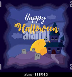 Château hanté la nuit de colline. Illustration vectorielle Illustration de Vecteur