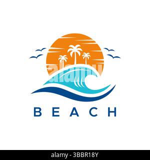 Logo Summer Paradise illustration Beach Sunset et Palm Tree. Centre de villégiature d'affaires, Travel and Holiday Vacation Island Illustration de Vecteur
