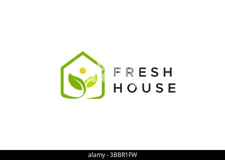 Fresh House Green Health logo de l'environnement naturel. Immobilier d'entreprise, propriété et résidentiel Eco Healthy Life style. Illustration de Vecteur