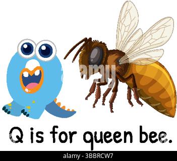 Illustration vectorielle colorée d'une reine abeille et personnage de dessin animé, parfait pour le matériel éducatif et l'apprentissage des enfants Illustration de Vecteur