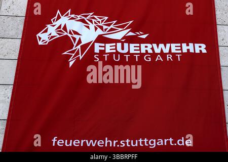 Présentation du nouveau design, langage de conception des pompiers de Stuttgart, pompiers professionnels, bannière, logo, Roessle, Marketplace, Stuttgart, B. Banque D'Images