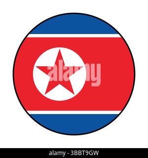 Drapeau de Corée du Nord. Bord noir. Corée du Nord cercle drapeau logo icône d'illustration vectorielle d'ordinateur conception. Illustration de Vecteur