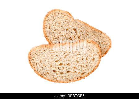 Tranches de pain au levain fraîchement cuit, isolées. Banque D'Images