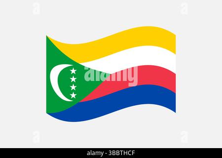 Drapeau des Comores. Comores drapeau des couleurs officielles et proportion illustration vectorielle numérique. Drapeau ondulé. Illustration de Vecteur