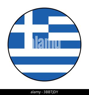 Drapeau de la Grèce. Bord noir. Icône de logo de drapeau de cercle de Grèce conception d'illustration vectorielle d'ordinateur. Illustration de Vecteur