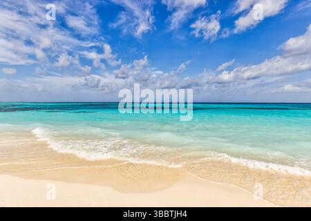 plage ensoleillée vide avec sable doré mer calme ciel bleu clair paradis tropical paisible destination de vacances d'été parfaite Banque D'Images