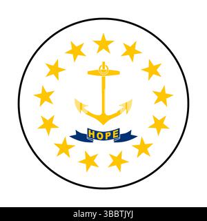 Drapeau de Rhode Island. Bord noir. Rhode Island Circle flag logo icône d'illustration vectorielle d'ordinateur. Illustration de Vecteur