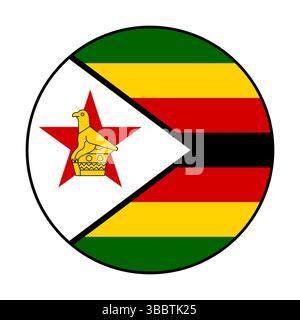 Drapeau du Zimbabwe. Bord noir. Zimbabwe Circle flag logo icône d'illustration vectorielle d'ordinateur. Illustration de Vecteur