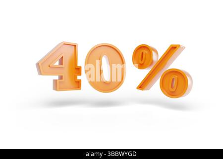 40 pour cent en trois dimensions isolé sur fond blanc. Illustration 3D. Banque D'Images