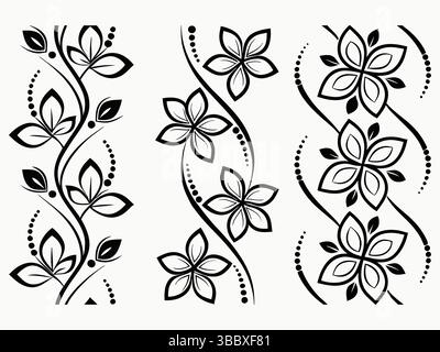 Design élégant de bordure florale noir et blanc pour diverses utilisations. Illustration de Vecteur