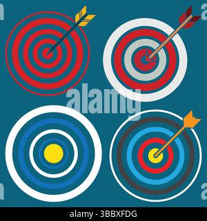 Quatre illustrations colorées de Target avec des flèches Illustration de Vecteur