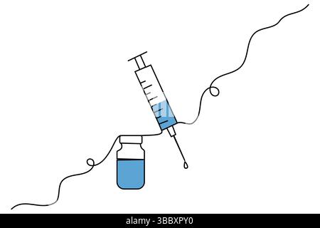 Vaccin et seringue continue dessin d'art d'une ligne et icône de vaccin illustration vectorielle simple Illustration de Vecteur