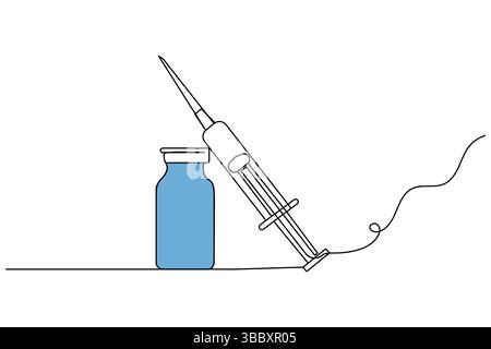 Vaccin et seringue continue dessin d'art d'une ligne et icône de vaccin illustration vectorielle simple Illustration de Vecteur