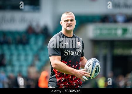 Franklins Gardens, Northampton, Royaume-Uni. 17 mai 2025. Gallagher Premiership Rugby, Northampton Saints versus Saracens ; Ben Earl of Saracens au deuxième rang lors de l'échauffement d'avant-match crédit : action plus Sports/Alamy Live News Banque D'Images
