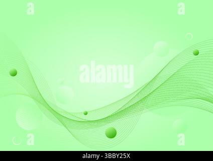 fond abstrait vert avec une ligne de vagues et des bulles Illustration de Vecteur