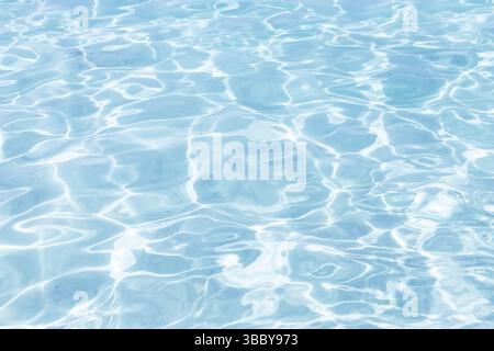 Eau abstraite de couleur bleu clair avec des ondulations sur la surface. Eau avec fond de texture brillant. Top​ view​ de blue​ eau.​ Banque D'Images