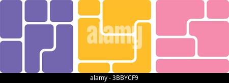 Ensemble de disposition vectorielle de grille bento de collage coloré avec bloc géométrique arrondi abstrait, grille bento vibrante ou collage avec plusieurs couleurs, motif bento Illustration de Vecteur