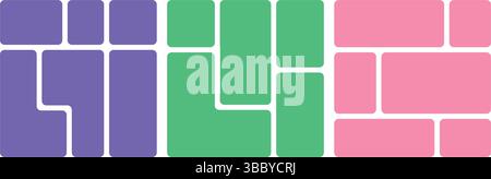 Ensemble de disposition vectorielle de grille bento de collage coloré avec bloc géométrique arrondi abstrait, grille bento vibrante ou collage avec plusieurs couleurs, motif bento Illustration de Vecteur