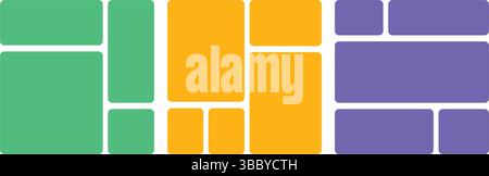 Ensemble de disposition vectorielle de grille bento de collage coloré avec bloc géométrique arrondi abstrait, grille bento vibrante ou collage avec plusieurs couleurs, motif bento Illustration de Vecteur