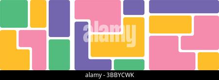 Ensemble de disposition vectorielle de grille bento de collage coloré avec bloc géométrique arrondi abstrait, grille bento vibrante ou collage avec plusieurs couleurs, motif bento Illustration de Vecteur