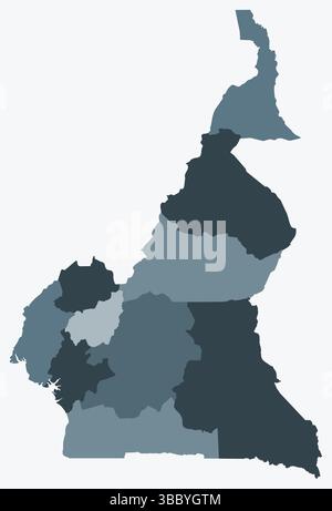 Carte du Cameroun avec les régions. Juste une carte de frontière de pays simple avec division de région. Palette de couleurs bleu gris. Illustration de Vecteur