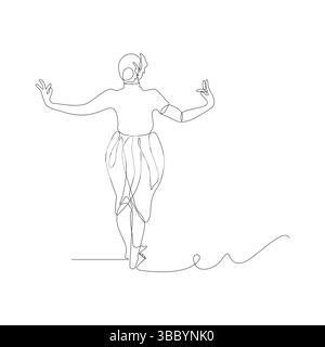 Dessin continu d'une ligne de l'art de la danse thaïlandaise, danse classique thaïlandaise Illustration de Vecteur