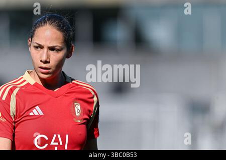 Aalter, Belgique. 17 mai 2025. Wajnblum Lola (23 ans) de Standard photographiée lors d'un match de football féminin entre le Club Brugge Dames YLA et Standard Femina de Liège le 6 ème jour des Champions jouer de la saison 2024 - 2025 de la Super League belge des femmes du Lotto, le samedi 17 mai 2025 à Aalter, BELGIQUE . Crédit : Sportpix/Alamy Live News Banque D'Images