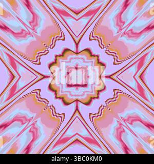 Motif en marbre Starburst rose pastel et bleu ciel - texture abstraite spirituelle de type Mandala pour des thèmes de design élégants et fantaisistes Banque D'Images