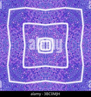 Violet Psychedelic Square Spiral - motif de labyrinthe abstrait avec cadre lumineux pour l'art numérique et les promotions d'événements Banque D'Images