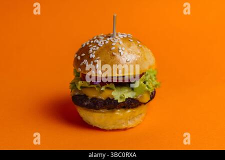 Mini cheeseburger sur un fond vibrant. Banque D'Images