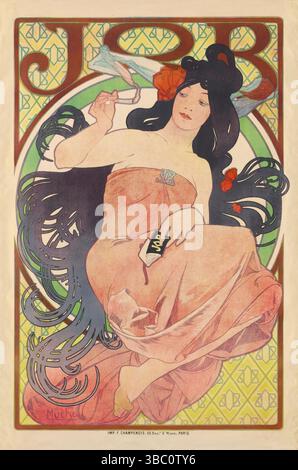 Affiche pour Job cigarettes Papers affiche publicitaire vintage : 1898 par Alphonse Maria Mucha Banque D'Images