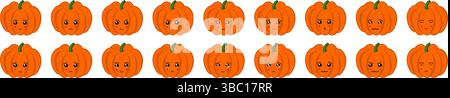 Ensemble mignon emoji de fruits et légumes avec des citrouilles pour le web et les personnages de dessins animés. Illustration de Vecteur