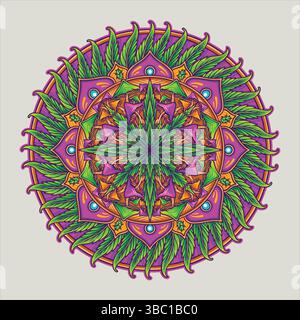 Mandala Design avec des feuilles de cannabis et des illustrations vectorielles de motifs géométriques pour votre logo de travail, t-shirt de marchandise, autocollants et dessins d'étiquettes, p Illustration de Vecteur