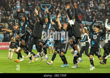 17 mai 2025 : Minnesota United célèbre la victoire après un match de soccer MLS entre Louis City et Minnesota United FC à Allianz Field à être Paul. Steven Garcia-CSM. Banque D'Images