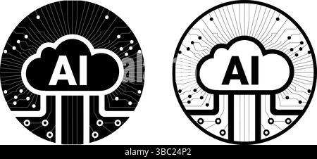 Icône AI Cloud Computing Vector avec conception de circuits Illustration de Vecteur