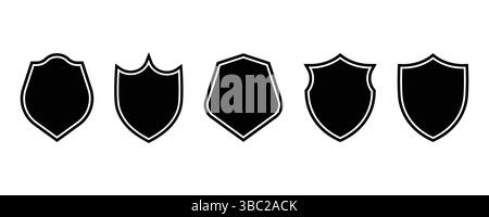 Jeu d'icônes vectorielles d'emblème de bouclier noir. Collection de silhouette de badge vintage pour logo et design d'étiquette Illustration de Vecteur