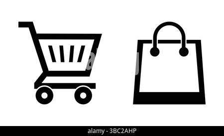 Vecteur de jeu d'icône de panier et de sac sur fond blanc Illustration de Vecteur