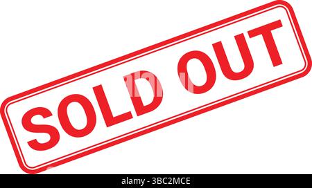 Icône de tampon rouge épuisé de forme rectangulaire inclinée en diagonale, utilisée pour les panneaux d'état des stocks ou de disponibilité des produits Illustration de Vecteur