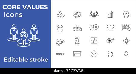 Jeu d'icônes de valeurs fondamentales vectorielles - contour modifiable Illustration de Vecteur