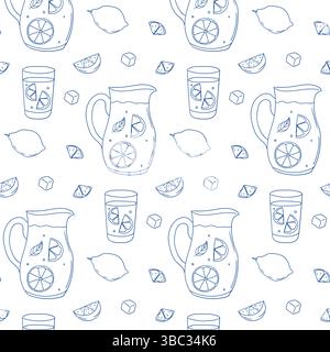 Motif de limonade rafraîchissant avec pichets et verres avec tranches de citron et glaçons Illustration de Vecteur