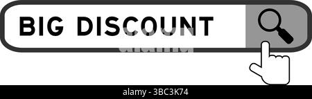 Bannière de recherche dans Word Big discount avec l'icône de loupe de main sur fond blanc Illustration de Vecteur