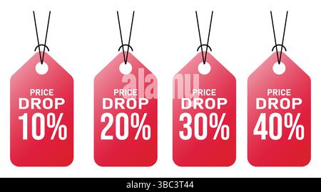 Étiquettes de baisse de prix rouges vecteurs badges Starburst pour la promotion Illustration de Vecteur