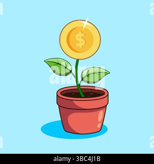 Money Plant Growing dans un pot représentant la croissance financière illustration vectorielle dessin animé Illustration de Vecteur