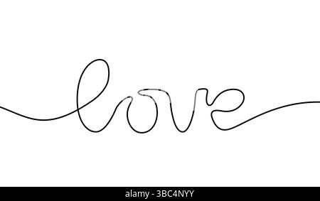 Ligne continue manuscrite Word Love. Contour simple. Script de contour dessiné à la main. Dessin de calligraphie. Imprimés Love design. Lettre d'esquisse Lineart. Texte Illustration de Vecteur